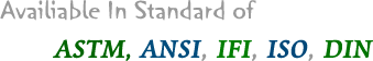 Availiable in Standard of ASTM,ANSI,IFI,ISO,DIN